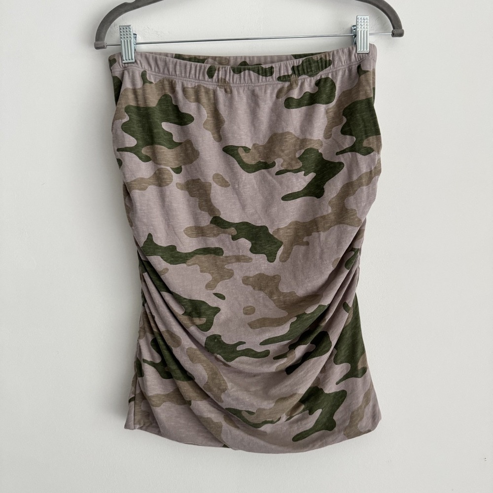 Womens Sundry Tan Olive Green Camo Elastic Waist Ruched Pencil Skirt 3 US/Medium